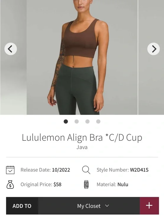 Lululemon Align Bra *C/D Cup
Java - Picture 7 of 7